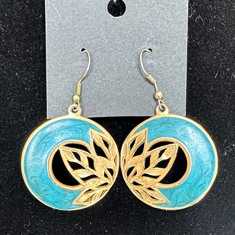 Berebi Gold-Tone Turquoise Enamel Leaf Circle Drop Earrings